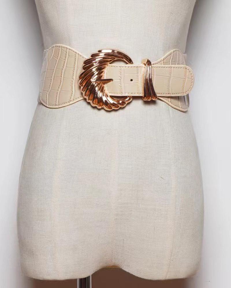 

1pc Shell Shaped Buckle Elastic Wide Belt, Apricot