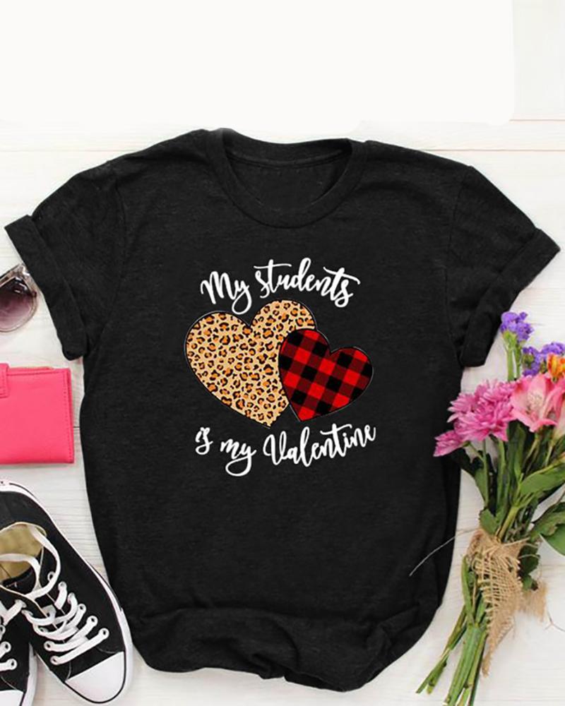 

Valentine's Day Heart Print O-Neck T-shirt, Style6