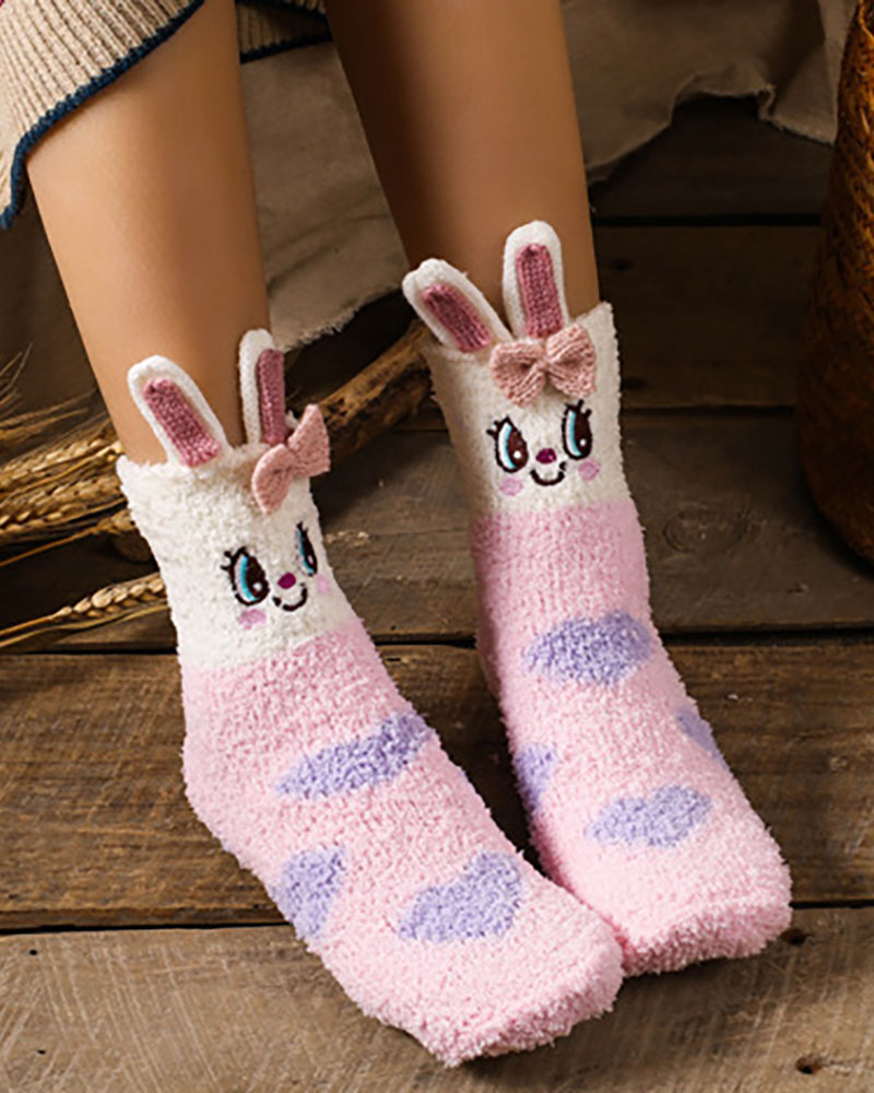 

Animal Pattern Fluffy Socks, Light pink