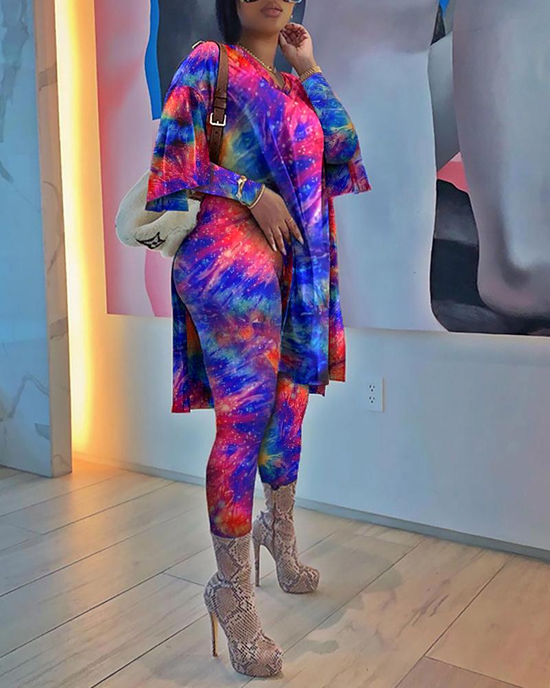 

Tie Dye Print Long Sleeve Top & Pants Set, Multicolor