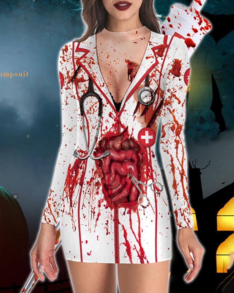 

Halloween Bloody Nurse Costume Dress, White