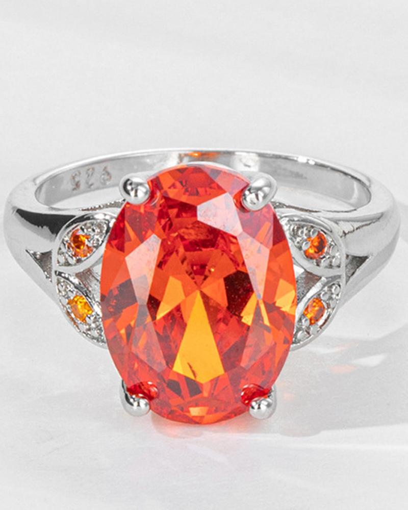 

1pc Oval Crystal Stone Rhinestone Decor Ring, Orange