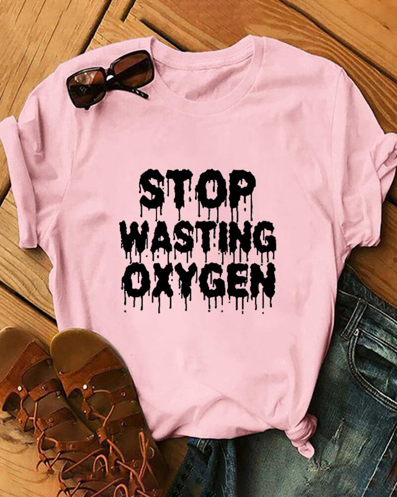 

Letter Print Short Sleeve Loose T-shirts, Pink