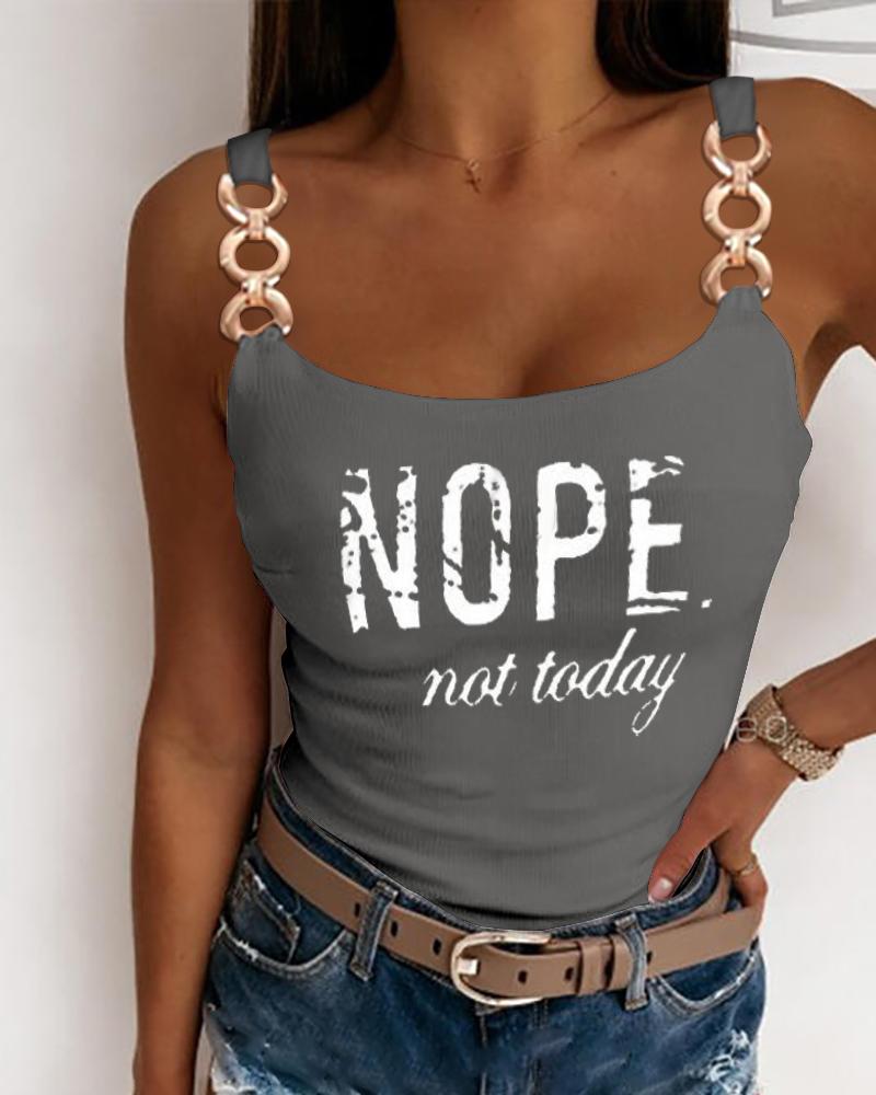 

Nope Not Today Print Chain Decor Tank Top, Gray