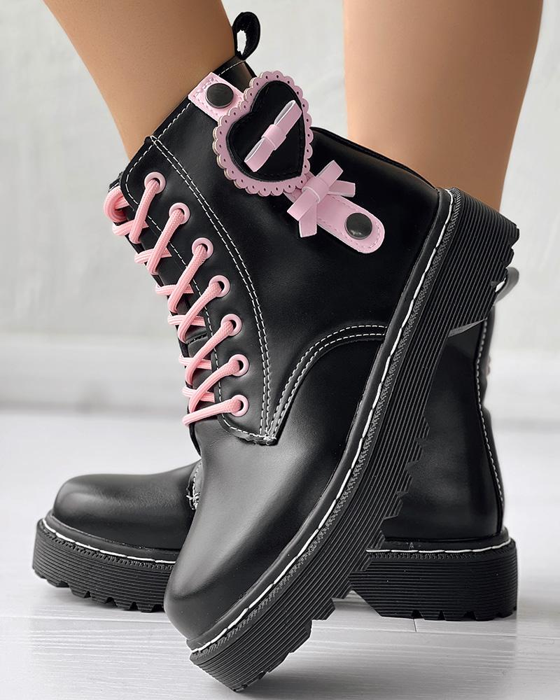 

Heart Lace-up Platform Martin Boots, Black