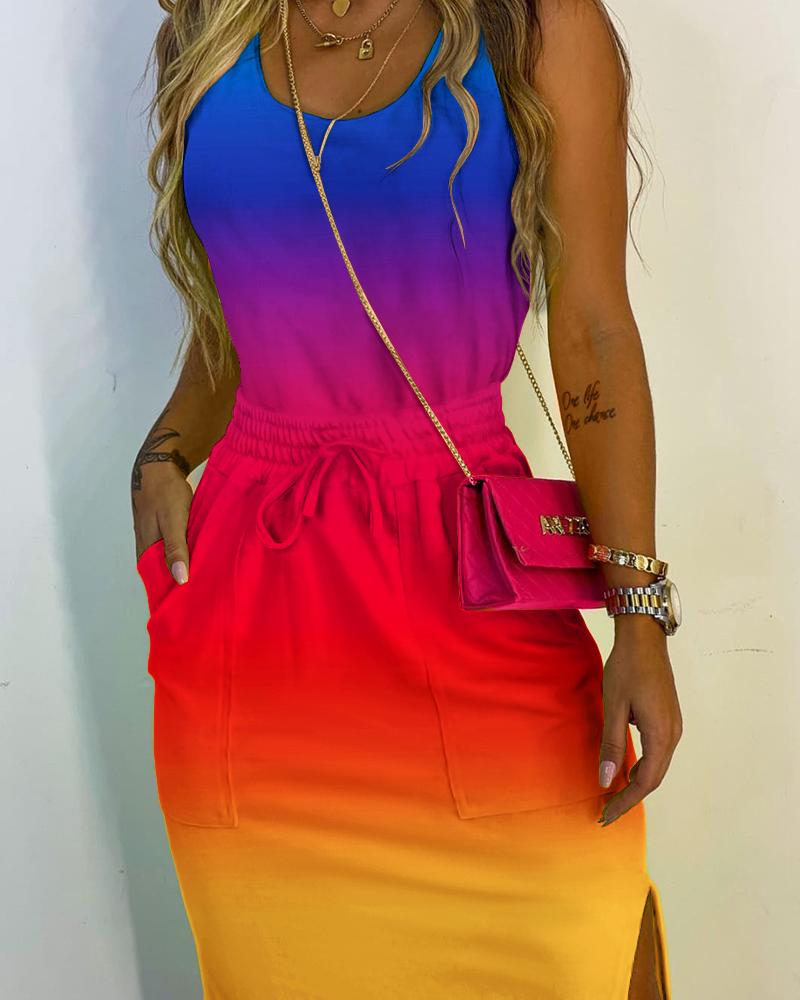 

Ombre Split Hem Drawstring Casual Dress, Orange