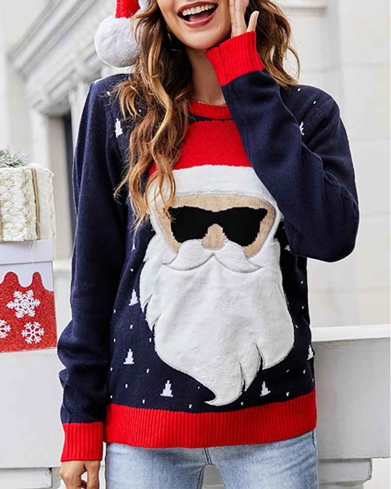 

Christmas Santa Pattern Long Sleeve Ugly Sweater, Blue