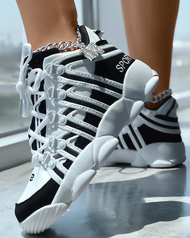 

Colorblock Lace-up Sporty Sneakers, White