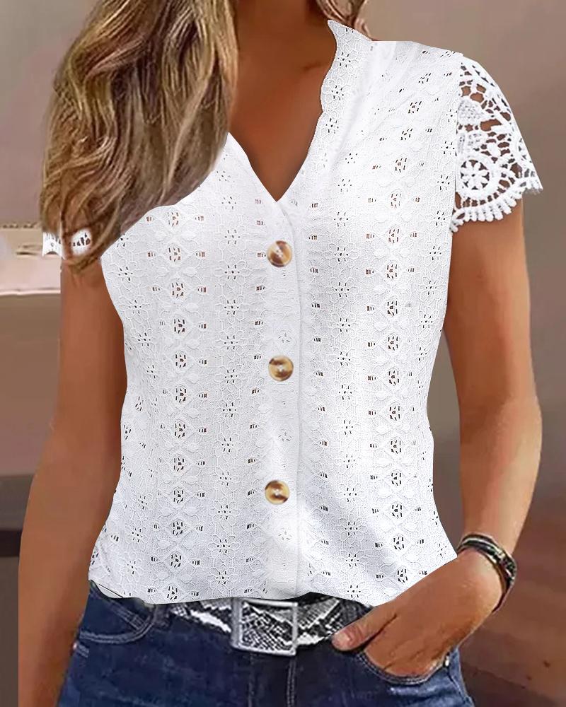 

Eyelet Embroidery Lace Patch Casual Tank Top, White