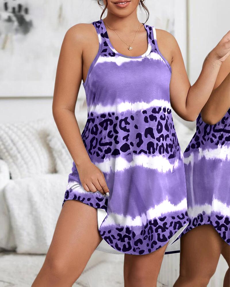 

Plus Size Tie Dye Leopard Print Sleeveless Sleep Dress, Purple