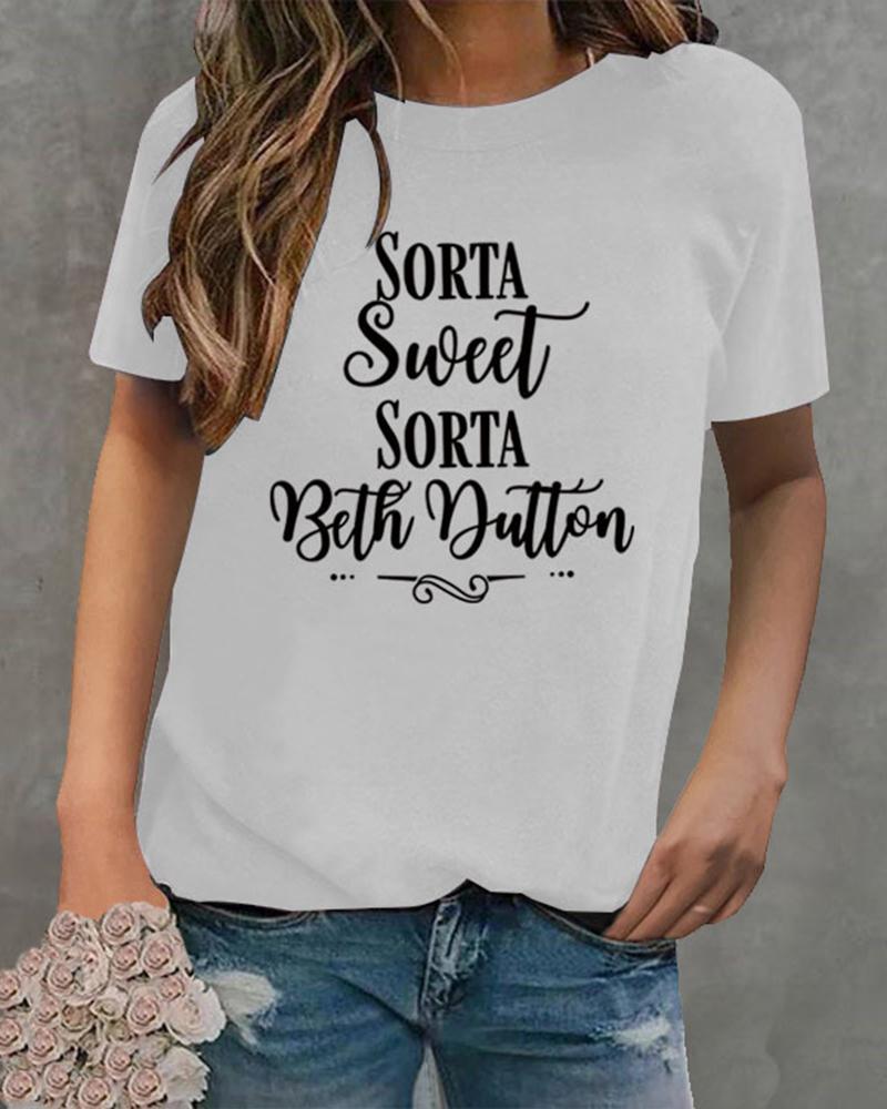 

Sorta Sweet Letter Print Casual T-shirt, White