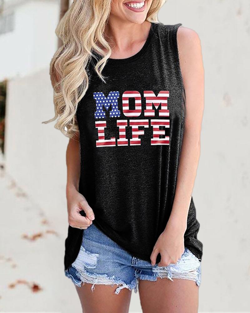 

Independence Day Letter Flag Print Sleeveless Top, Black