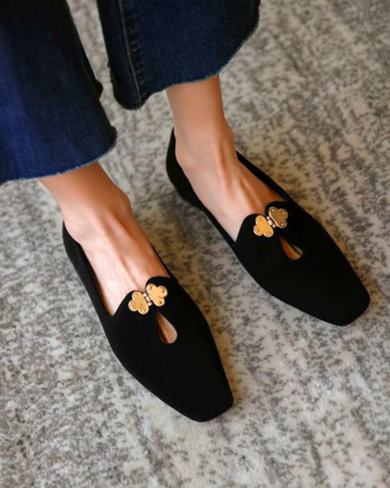 

Suede Square Toes Loafers Slip-on, Black