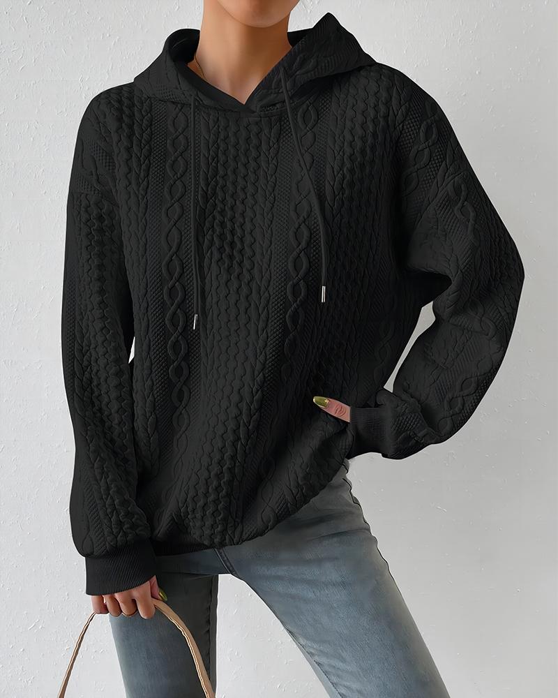 

Cable Textured Hooded Sweatshirt, Black