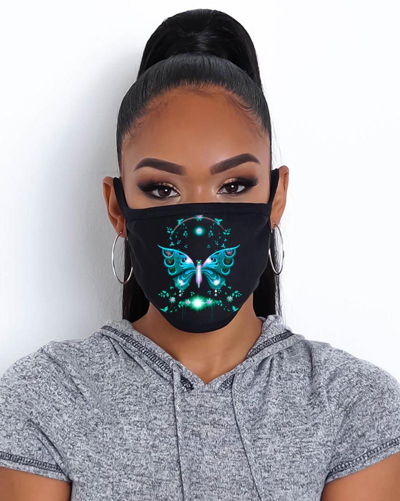 

Butterfly Print Breathable Mouth Mask Washable And Reusable, Green