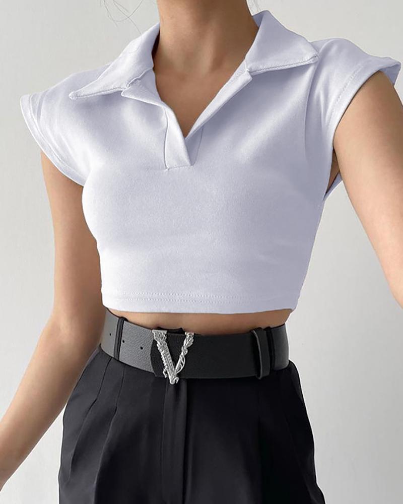 

Short Sleeve Plain Basic Crop Top, White