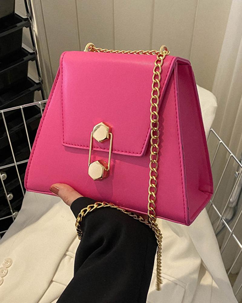 

Chain Strap Trapezoidal Flap Crossbody Bag, Hot pink