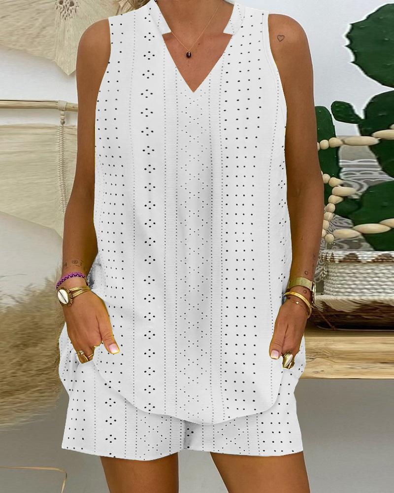 

Eyelet Embroidery Tank Top & Shorts Set, White
