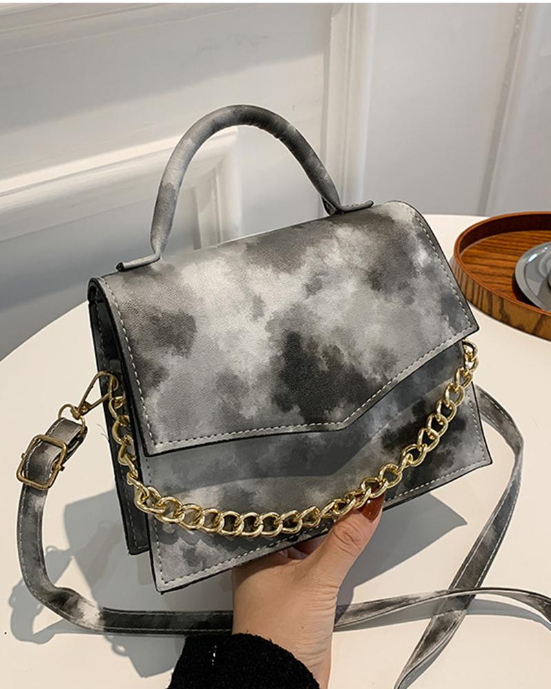 

Tie Dye Top Handle Chain Decor Satchel Bag, Gray