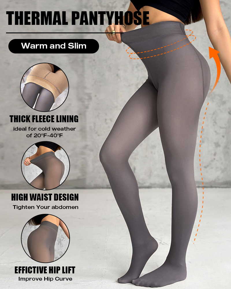 

2-Piece Thick Fleece Lined Transparent Tight High Waist Elasticity Thermal Pantyhose Warm Leggings, Style3