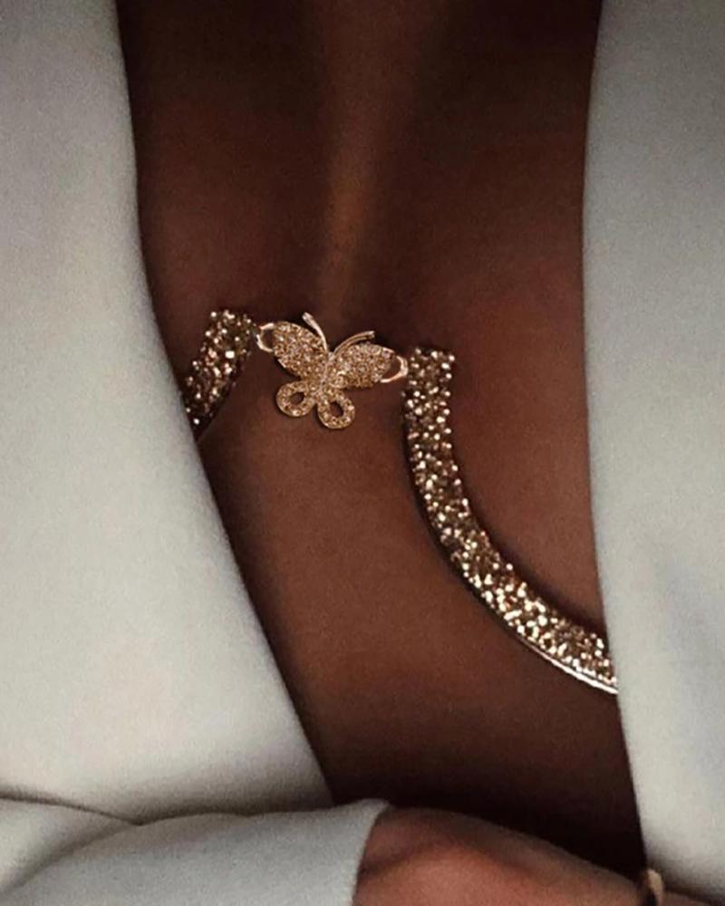 

Rhinestone Decor Butterfly Shaped Body Chain, Gold