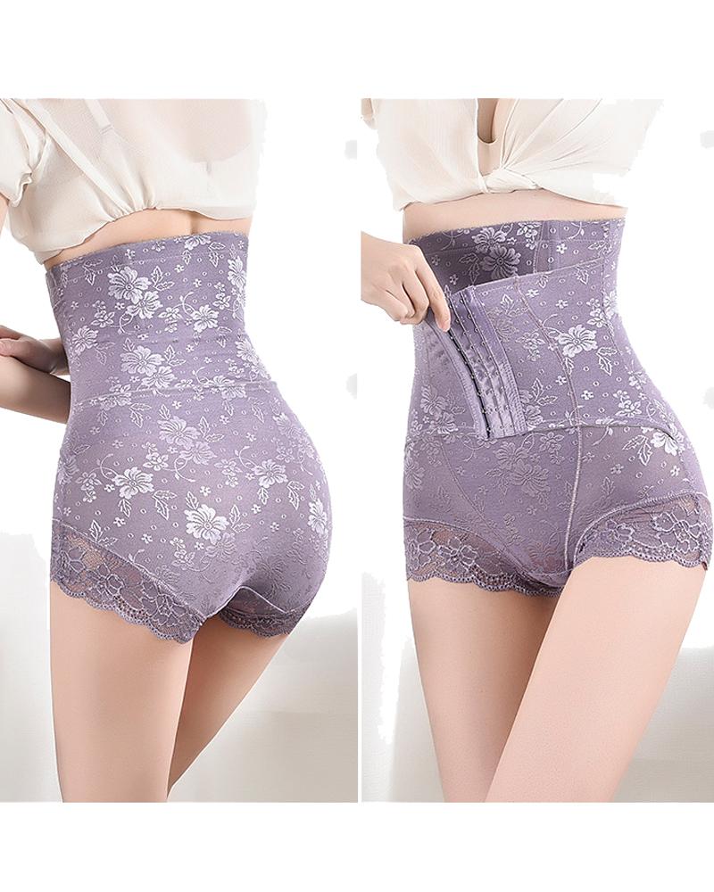 

Solid Lace Patchwork Skinny High Waist Corset, Purple