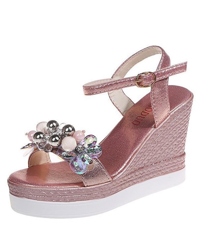 

Rhinestone Floral Pattern Wedding Guest Sandals, Pink