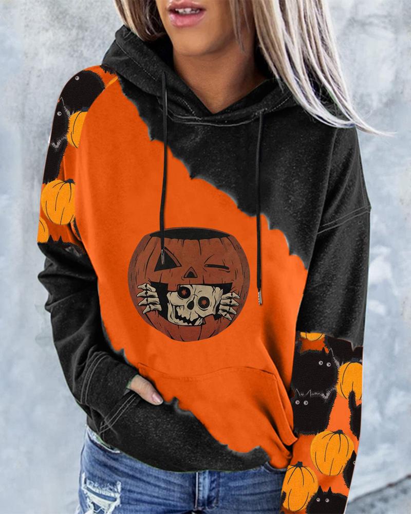 

Halloween Pumpkin Skull Print Long Sleeve Hoodie, Style2