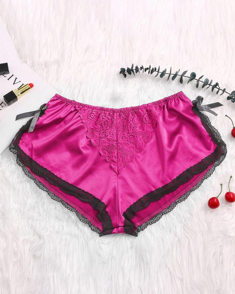 

Bowknot Decor Contrast Lace Panty, Hot pink