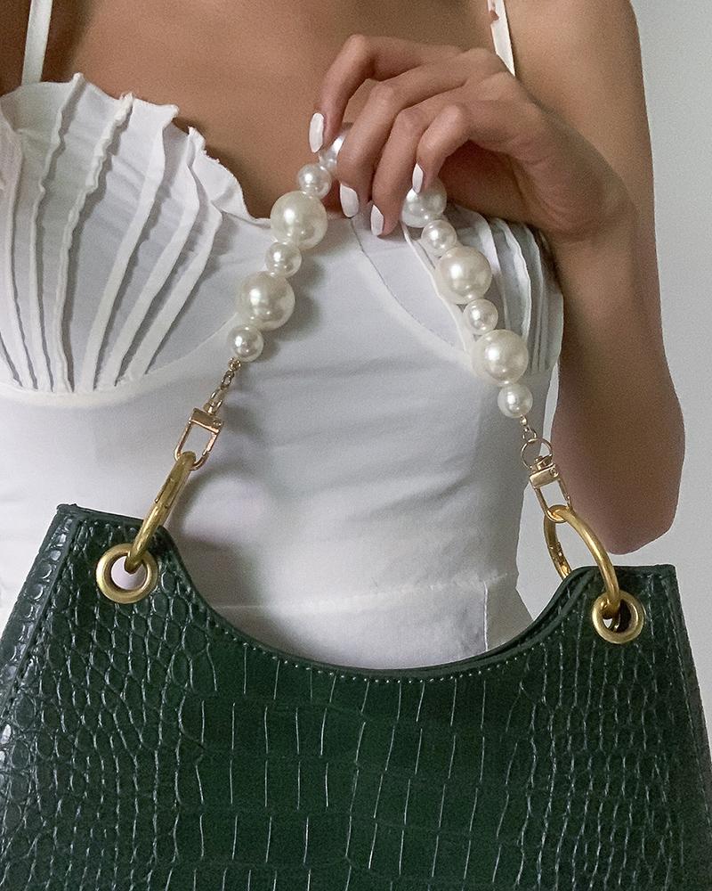 

Replacement Pearls Chain Strap Shoulder Bag Accessories With Metal Buckles, White