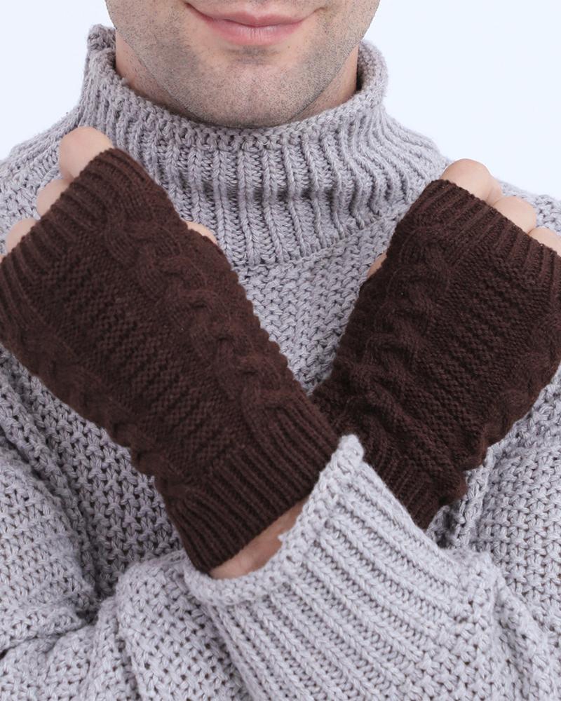 

1Pair Warm Cable Knit Fingerless Gloves, Coffee