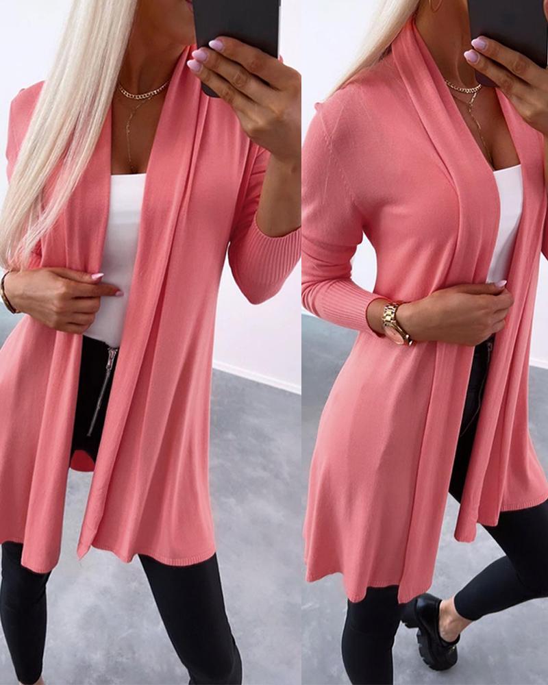

Open Front Long Sleeve Knit Cardigan, Orange