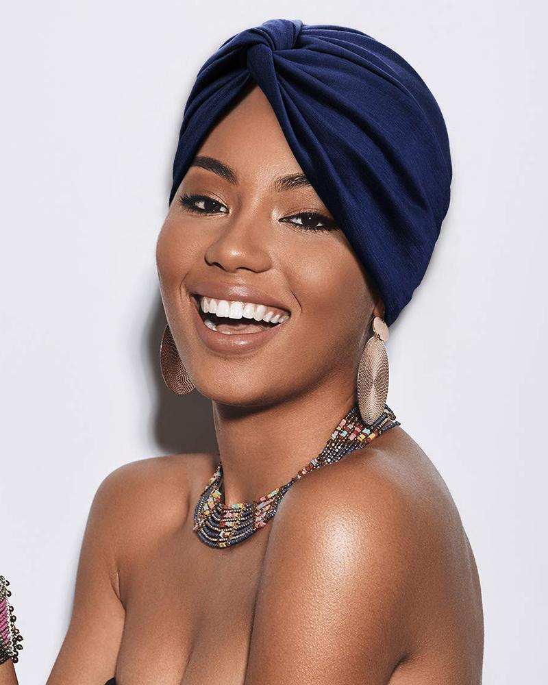 

Braided Twisted Head Wrap Beanie Hat, Purplish blue