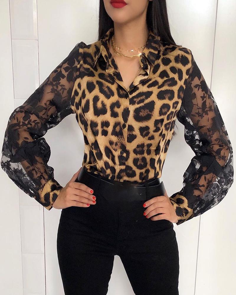 

Cheetah Print Crochet Lace Patch Top, Leopard