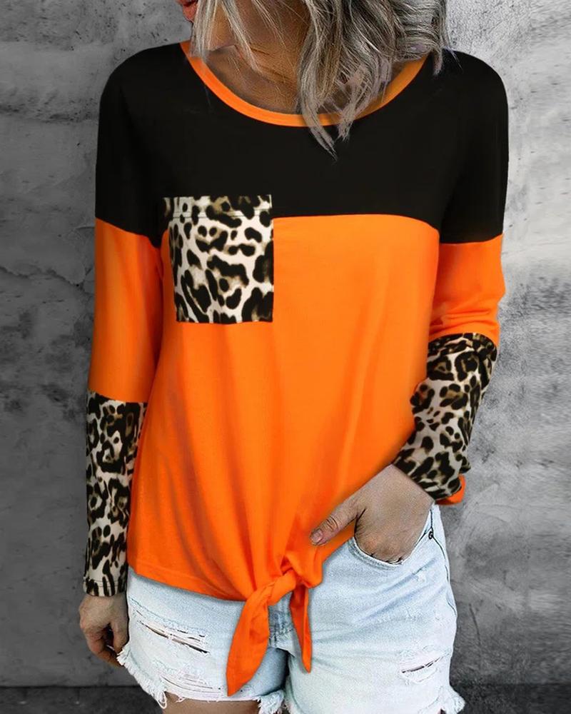 

Colorblock Tied Detail Long Sleeve Top, Orange