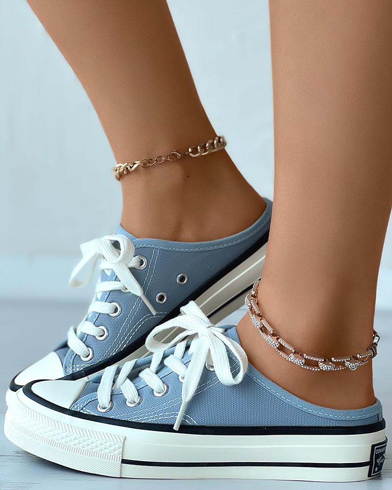 

Lace-up Canvas Mules Sneakers, Light blue