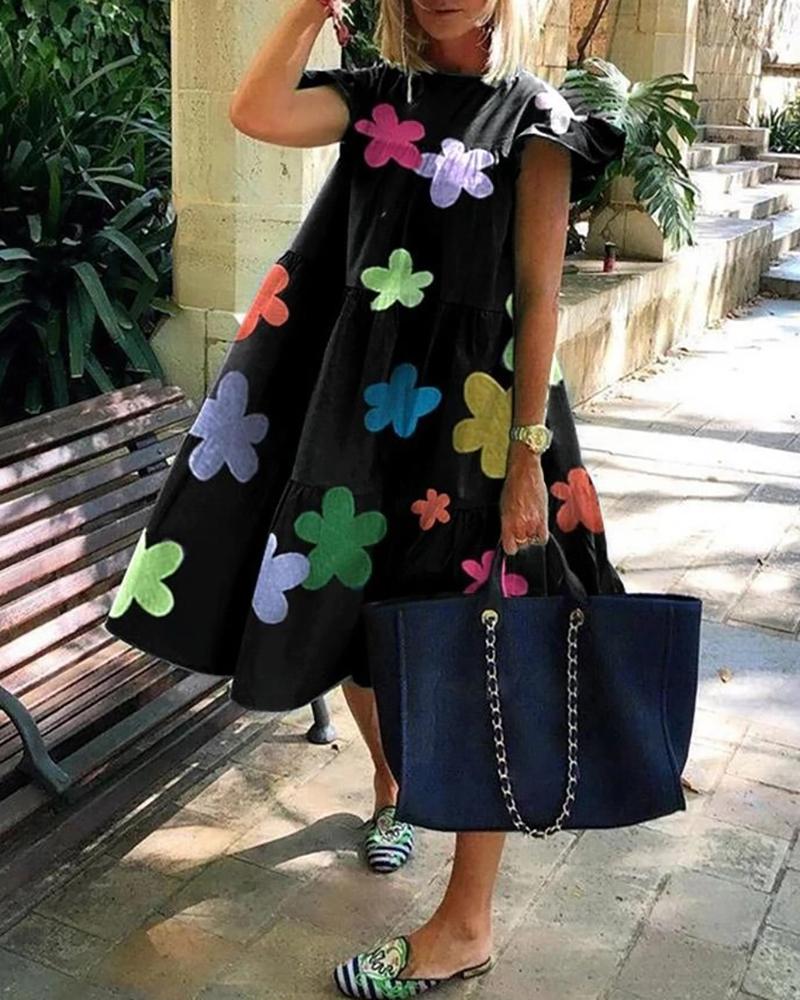 

Floral Print Short Sleeve Casual Dress, Style1