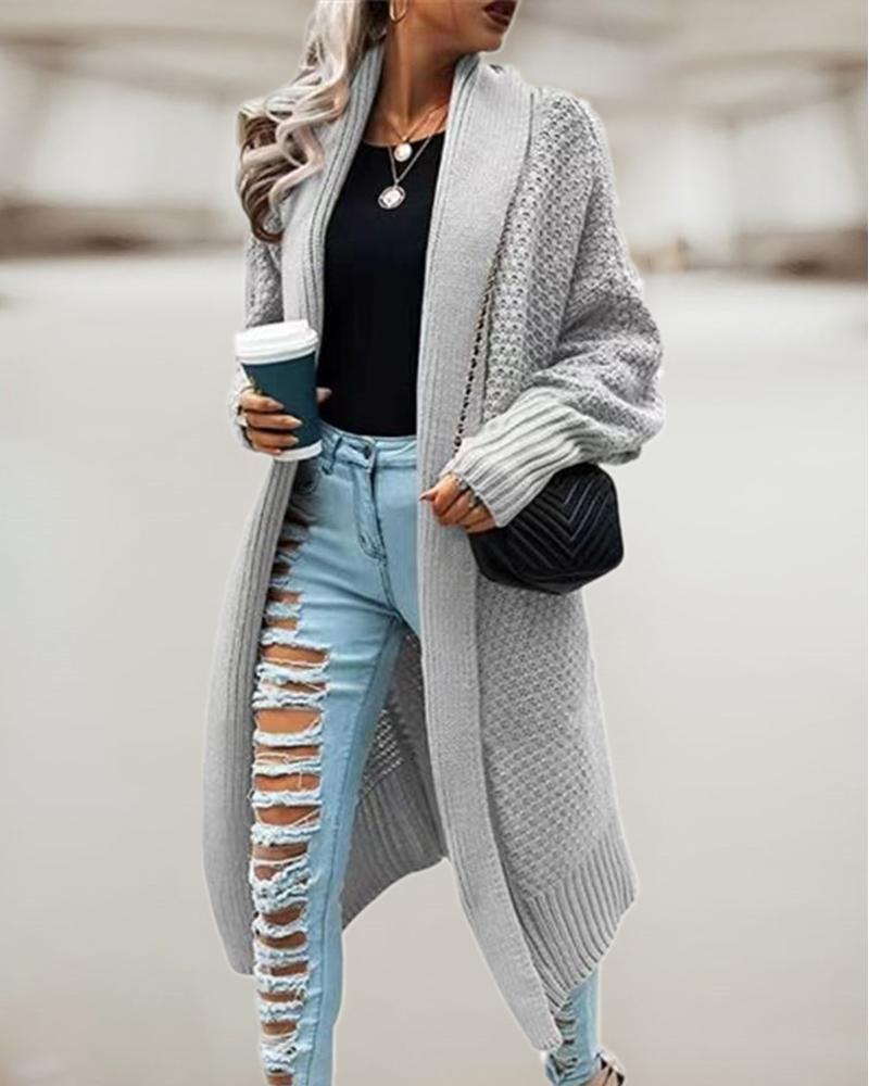 

Batwing Long Sleeve Longline Casual Cardigan, Gray