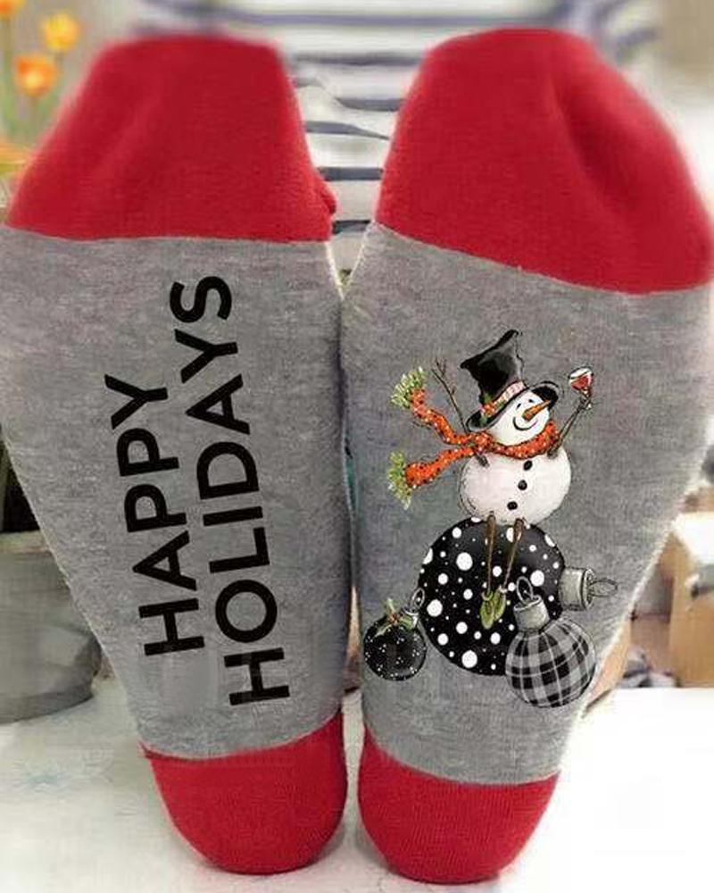 

1Pair Christmas Snowman Letter Print Socks, Red