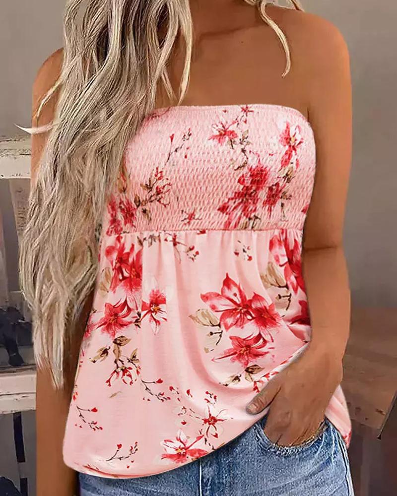 

Floral Print Shirred Tank Top, Pink