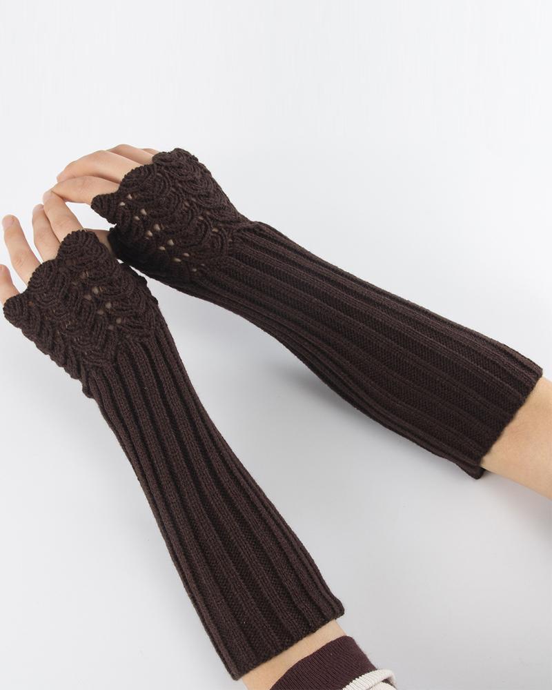 

1Pair Warm Knit Fingerless Gloves, Coffee