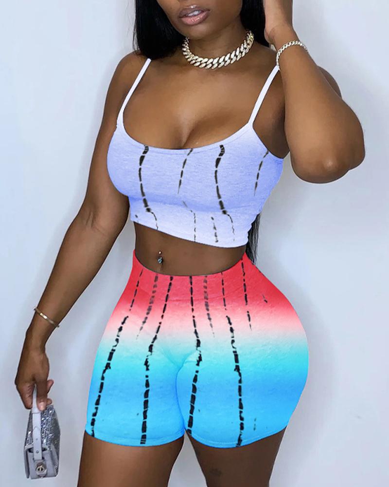 

Ombre Tie Dye Print Crop Cami Top & Shorts Set, Style1