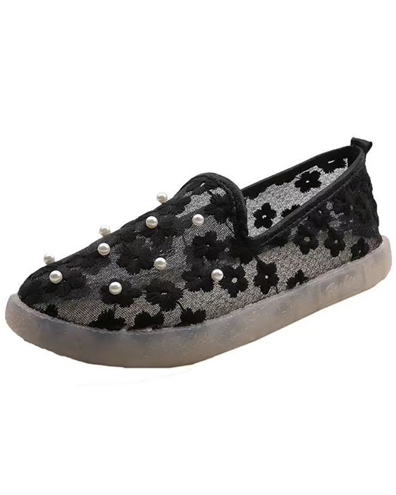 

Beaded Floral Embroidery Wedding Guest Shoes, Black