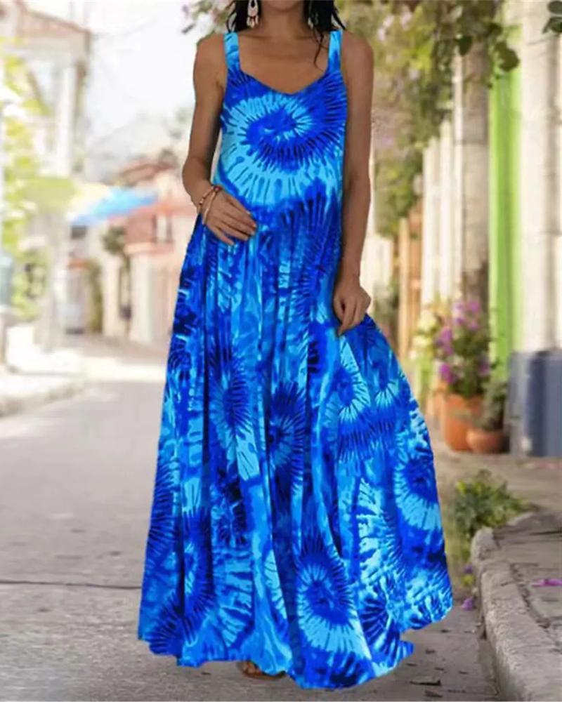 

Tie Dye Print Sleeveless Maxi Dress, Blue