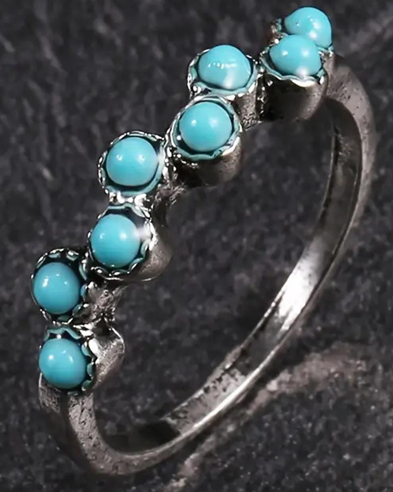 

1pc Reconstituted Turquoise Bubble Cave Ring Mermaid Kiss Jewelry Bride Gift, Silver