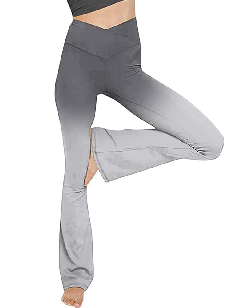 

Tie Dye Print High Waist Workout Bootcut Yoga Pants, Gray