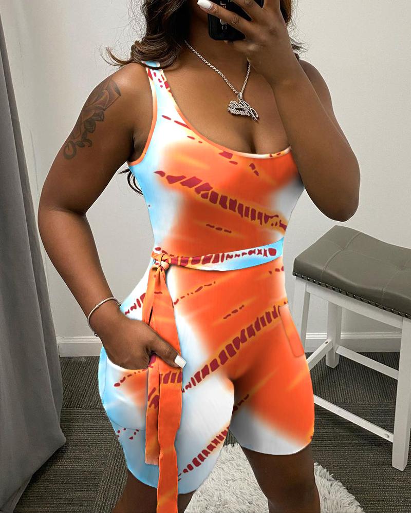 

Tie Dyed Pit Sleeveless Bodycon Rompers, Multicolor