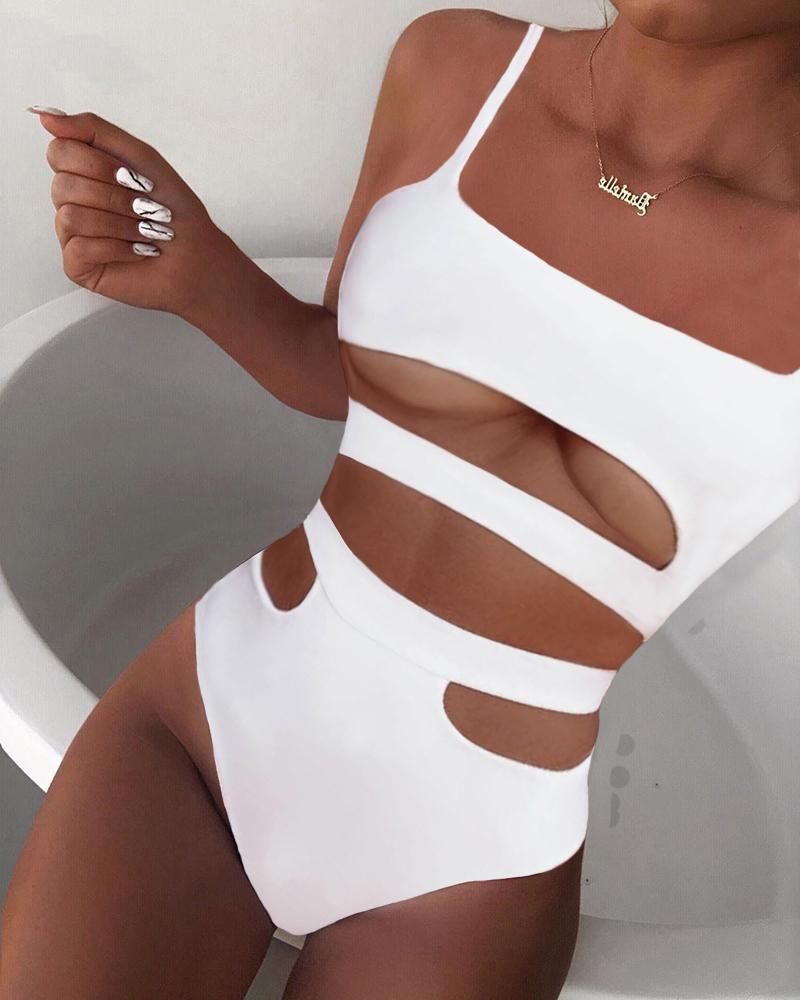 

Plain Cutout One-Piece Swimsuit, White