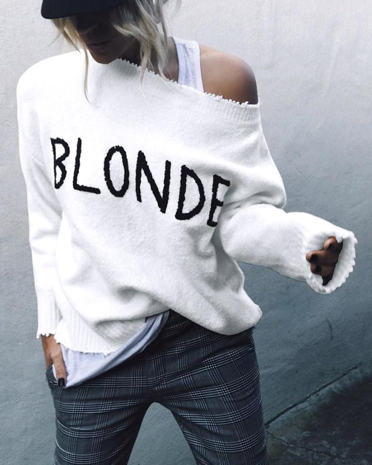 Estampado de letras Fringe Hem Casual Sweaters