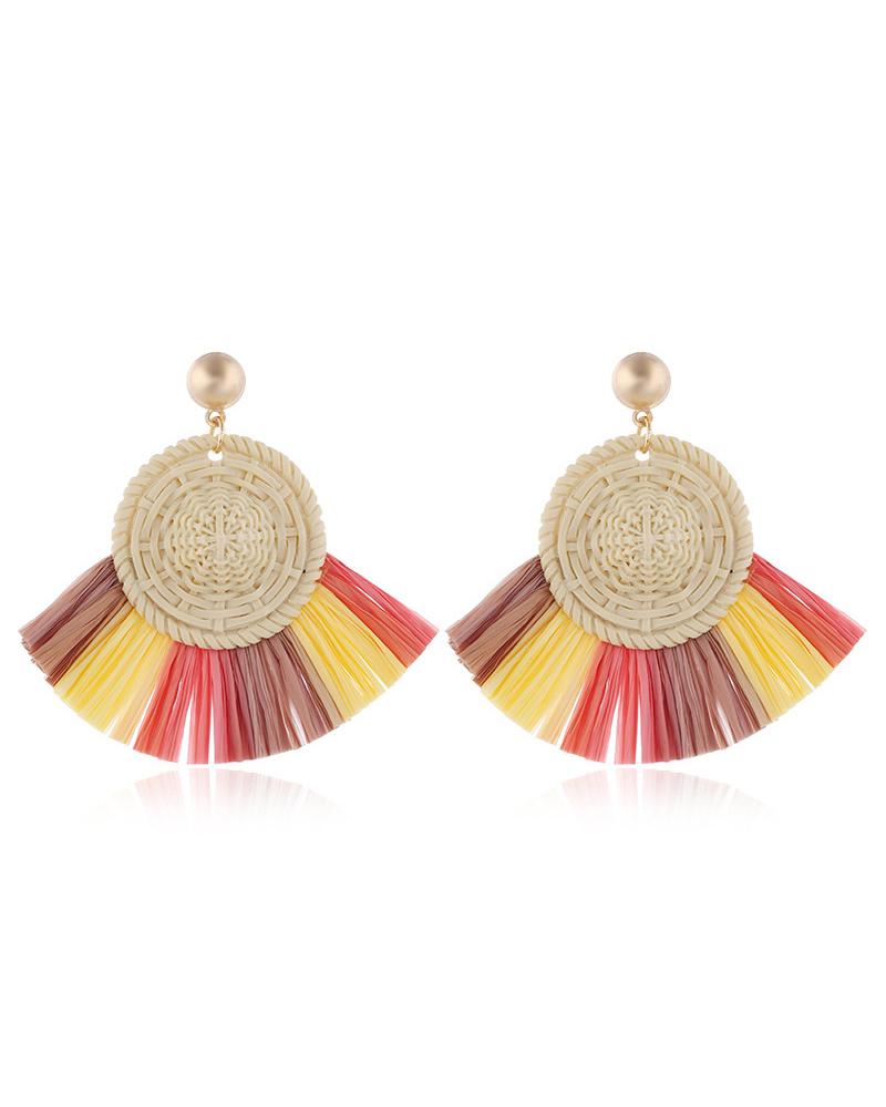 

1Pair Earrings Big Lightweight Geometric Statement Rattan Tassel Earrings, Style5